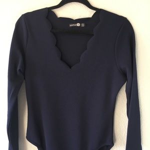 NEW Boohoo TALL Long Sleeve Scalloped Bodysuit 💗